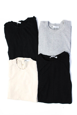 #ad Zara Womens Crew Neck Knit Shirts Gray Black Beige Size Small Medium Lot 4