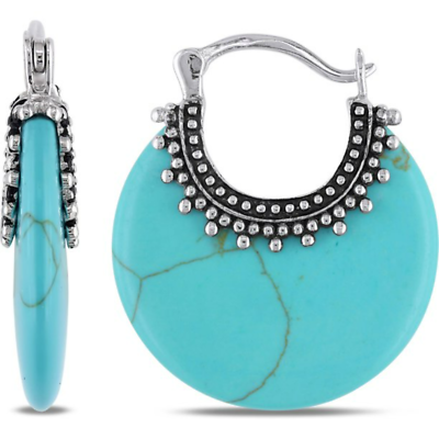 #ad Chunky Moon Crescent Design Turquoise Decor Hoop Earrings Retro Bohemian Jewelry