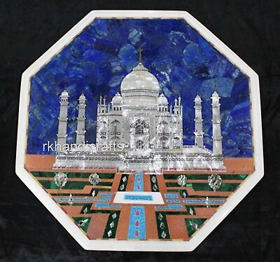 #ad 12 Inches Marble Side Table Top Taj Mahal Design Inlay Work Coffee Table for Bar $285.00