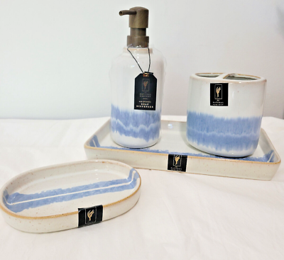 #ad The Natural Project Bath Set Blue And Cream Earthenware Eco Friendly 4 Piece