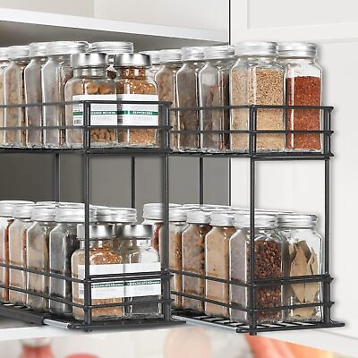 #ad 2 Pack Pull Out Spice Rack Organizer Rustproof 2 Tier Kitchen Rack for Cabinet