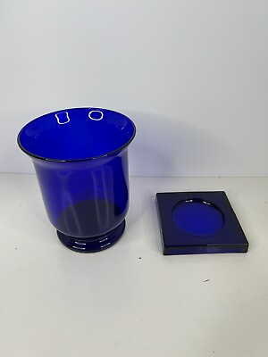 #ad PARTYLITE Cobalt Glass Blue Holder Vase Lot Of 2 Candle Holder Coaster