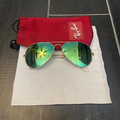#ad #ad Ray Ban Sunglasses RB 3025 Large Metal 112 19 62 14 Gold Aviator w Green Mirror