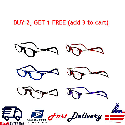 #ad Hanging Folding Magnetic Reading Eyeglasses Glasses Front Click Connect Neck NEW