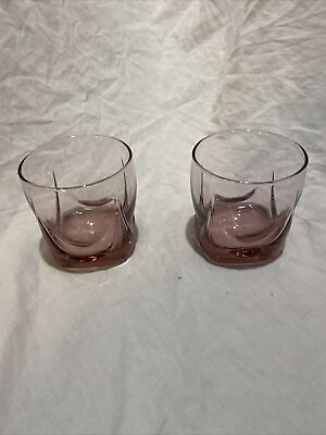 #ad pair of pink rose lowball glasses