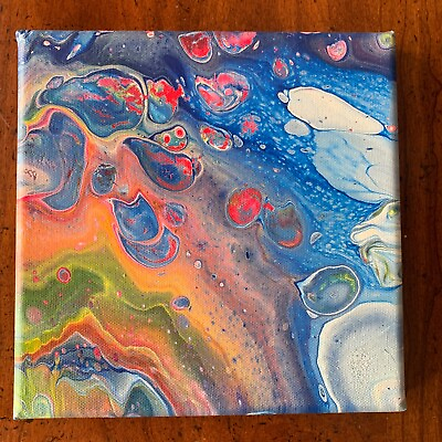 #ad Original Abstract Art on Canvas Bright Colorful Home Decor Poured Acrylic #46