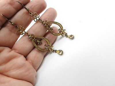 #ad Mink Colored Rhinestone Gold Tone Metal Chandelier Pierced Earrings Vintage