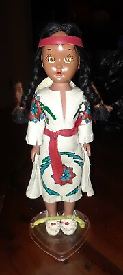 #ad RARE ☆ Native American Indian Girl Doll w Baby Papoose amp; Painted Leather Dress