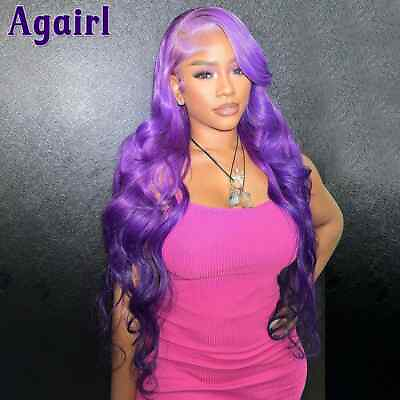 #ad Dark Purple HD Lace Front Human Hair Wigs Brazilian Virgin Body Wave 613 Colored