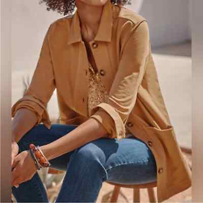 #ad J. JILL Size Medium Knit Modern Barn Camel Shirt Jacket Button Front Shacket