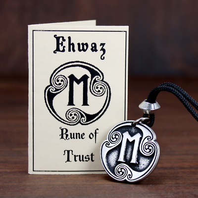#ad Pewter Ehwaz Rune of Trust Pendant Norse Viking Asatru Necklace Talisman Amulet