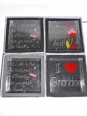 #ad LOT OF 4 THICK GLASS COASTERS ASSORTED SAYINGS NEW IN BOX