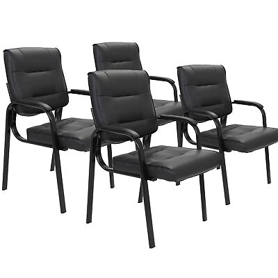 #ad 4PCS Leather Guest Chairs Waiting Room Desk Side Reception Chairs Black w Arms