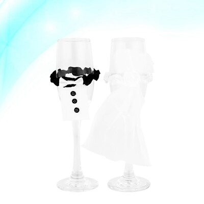 #ad 2PCS Wedding Wine Glasses Covers Bride and Groom Glasses Dresses