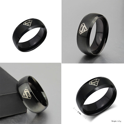 #ad Fashion Man#x27;s Superman Black Titanium Stainless Jewelry Steel Width Ring