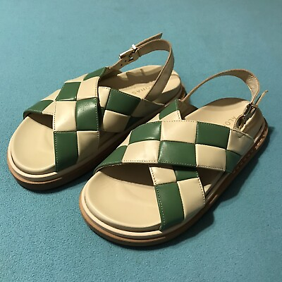 #ad ALOHAS Marshmallow Scacchi Size 7.5 38 Green amp; Ivory Checkered Sandal
