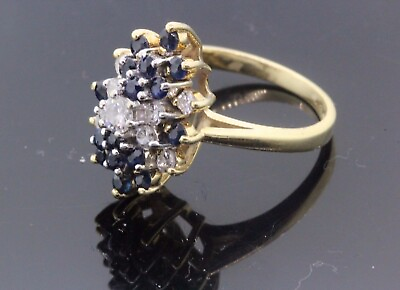 #ad Estate Sale 14K Yellow Gold Diamond Sapphire Ring Size 6 Vintage Style
