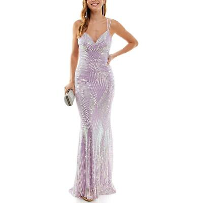 #ad B. Darlin Womens Purple Sequined Long Evening Dress Gown Juniors 15 16 BHFO 2691