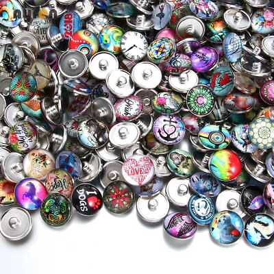 #ad 100pcs lot 18mm Snap Button Mixed Pattern Glass Charms For Snap Jewelry HM004