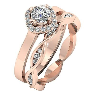#ad Bridal Cushion Halo Ring Set 8.80 mm SI1 G 1.00 Ct Round Diamond 14k Solid Gold
