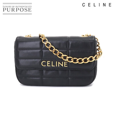 #ad Celine Chain Shoulder Bag Matelasse Monochrome Leather Black 1112 85811