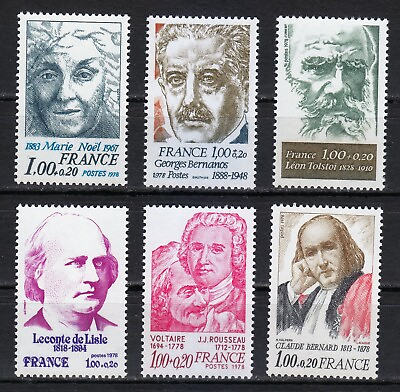 #ad France 1978 MNH Sc B505 B510 Famous French People **