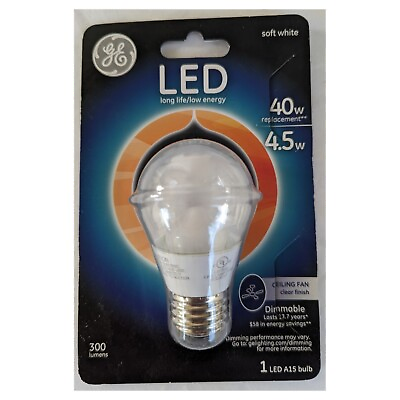 #ad GE LED A15 Bulb 40w Soft White Dimmable 300 Lumens 89987 Clear Decorative