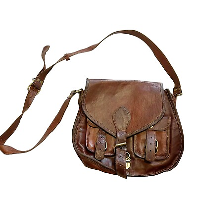 #ad Vintage Firu Handmade Brown Leather Satchel Crossbody Bag *READ