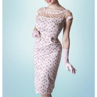 #ad Tatyana Women Size Small Retro Style Pink Polka Dot Sheath Dress 50s Vintage