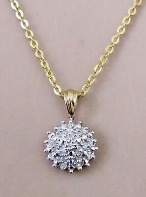 #ad Gold Diamond Necklace 9ct Gold Multi Diamond Round Cluster Pendant amp; 9ct Chain