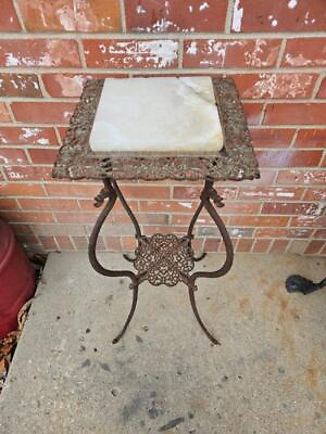 #ad Vintage Wrought Iron Plant Fern Stand Marble Top Table Dragon Snake Legs