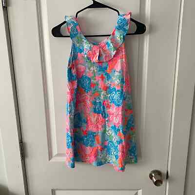 #ad Lilly Pulitzer Girls Mini Alessa Dress size L 8 10 Blue Pink Floral NWOT#x27;s