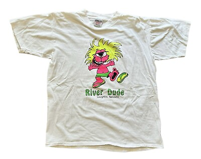 #ad Vintage River Dude Cartoon Nevada Retro 90’s Single Stitch Large White T Shirt
