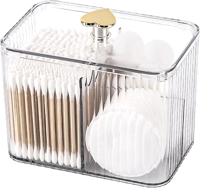 #ad Qtip Holder Dispenser 3 Section Clear Bathroom Organizer Jar Cotton Swab Pad Bal