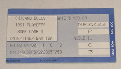 #ad 5 6 91 Chicago Bulls NBA Playoffs 1991 Home Game D Ticket Stub Michael Jordan