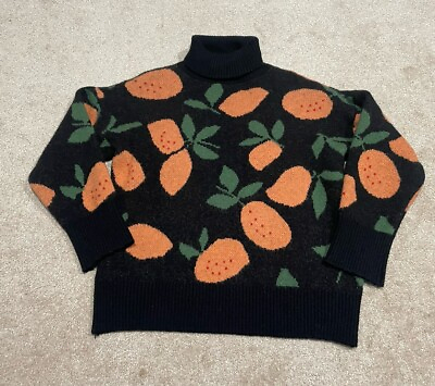 #ad Vintage Size Estimated L Black Turtleneck Sweater With Orange Fruit