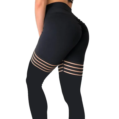 #ad New Black Leggings Fitness Solid Sexy Mesh Patchwork Legging High Waist Striped