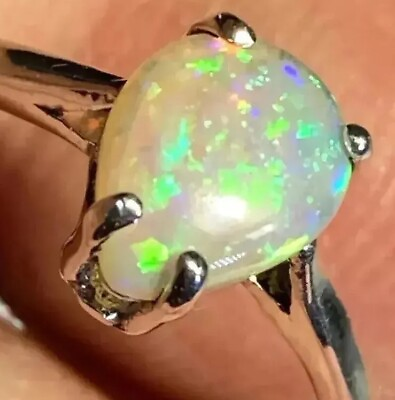 #ad Opal Ring Australian Crystal Green Fire Pear Clear 925 Silver Sz 6 1 2 f60