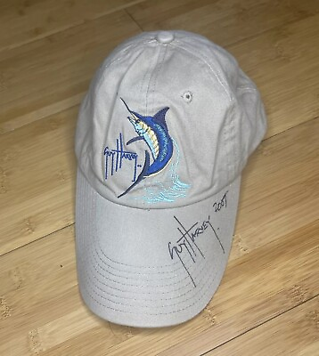 #ad Vintage Guy Harvey Hat Cap Signed Autographed Tan Beige Adjustable Fishing 2007