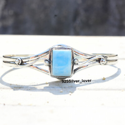 #ad Blue Larimar Gemstone 925 Sterling Silver Bracelet 7.5quot; Handmade Jewelry EM 166