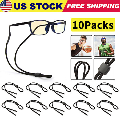 #ad 10 X Eyeglass Neck Strap Sports Sunglass Read Glasses Cord Lanyard Holder Black