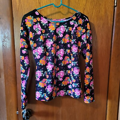 #ad Betsey Johson Long Sleeve Floral Design Flared Waist Size Small