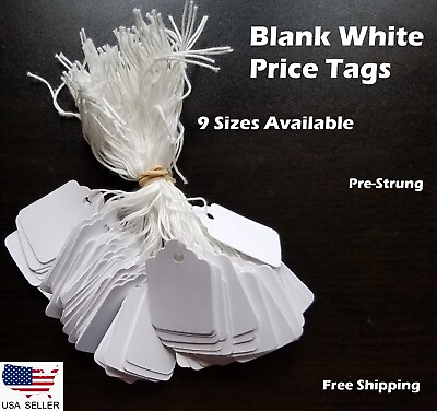 #ad Blank White Merchandise Price Tags w String Retail Strung Jewelry 100 1000 pcs