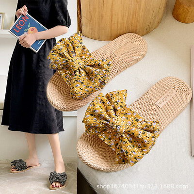 #ad Womens Summer Slippers Flat Bottom Bow Flower Bowknot Beach Sandals Slippers