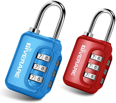 #ad GIVERARE 2 Pack Combination Lock 3 Digit Padlock Keyless Resettable Luggage Lo