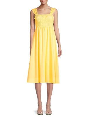 #ad Nannette YELLOW Women#x27;s Smocked Sleeveless MIDI Dress US 10