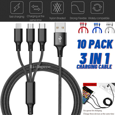 #ad 10X Lot 3A Universal USB Fast Charger Cable 3 in 1 For iPhone Type C Micro USB $24.58
