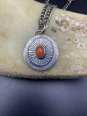 #ad Sterling Silver Pendant With Mediterranean red coral