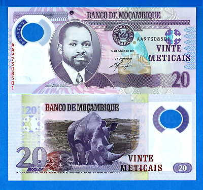 #ad Mozambique 20 Meticais 2011 Rhinoceros World Paper Money Uncirculated Banknote