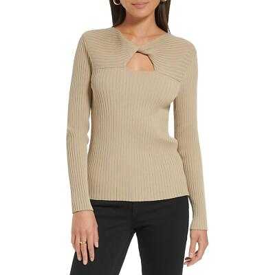 #ad Calvin Klein Womens Cut Out Ribbed Knit Shirt Pullover Sweater Top BHFO 3711